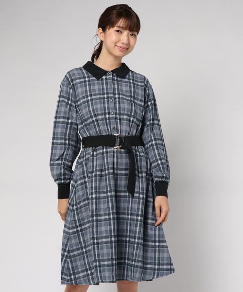 axes femme（アクシーズファム）の「モールチェック柄シャツワンピース（ワンピース・レディース・ネイビー/ブラウン・MEDIUM）」の6枚目の写真