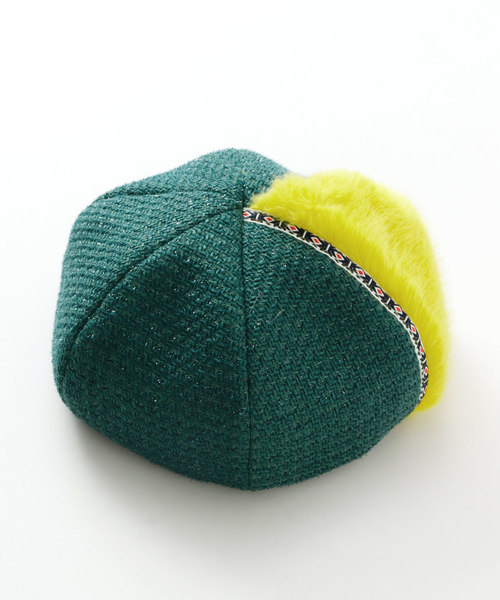 チャイハネ（チャイハネ）の「【チャイハネ】エコファーパッチワークベレー帽（ハンチング/ベレー帽・レディース・ブラック/グリーン・FREE）」の5枚目の写真