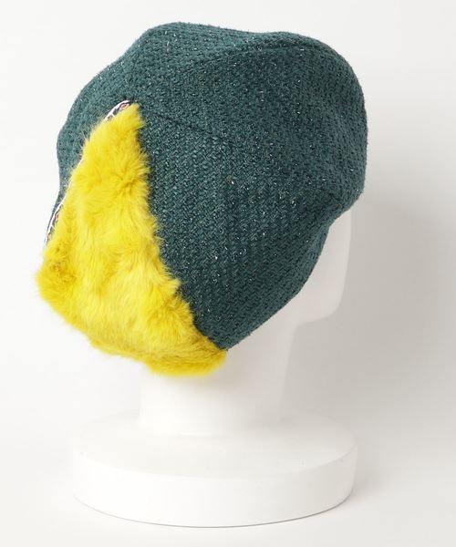 チャイハネ（チャイハネ）の「【チャイハネ】エコファーパッチワークベレー帽（ハンチング/ベレー帽・レディース・ブラック/グリーン・FREE）」の4枚目の写真
