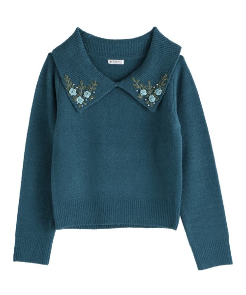 axes femme（アクシーズファム）の「テープ刺繍ニットプルオーバー（ニット/セーター・レディース・ダークグリーン/サックスブルー/ピンク・MEDIUM）」の2枚目の写真