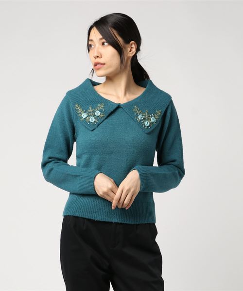 axes femme（アクシーズファム）の「テープ刺繍ニットプルオーバー（ニット/セーター・レディース・ダークグリーン/サックスブルー/ピンク・MEDIUM）」の8枚目の写真