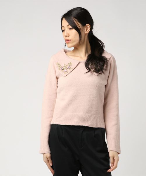 axes femme（アクシーズファム）の「テープ刺繍ニットプルオーバー（ニット/セーター・レディース・ダークグリーン/サックスブルー/ピンク・MEDIUM）」の7枚目の写真