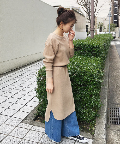 haco!(ハコ)の「楽ちんだけど大人っぽいサーマルワンピース(ワンピース)」|ベージュ