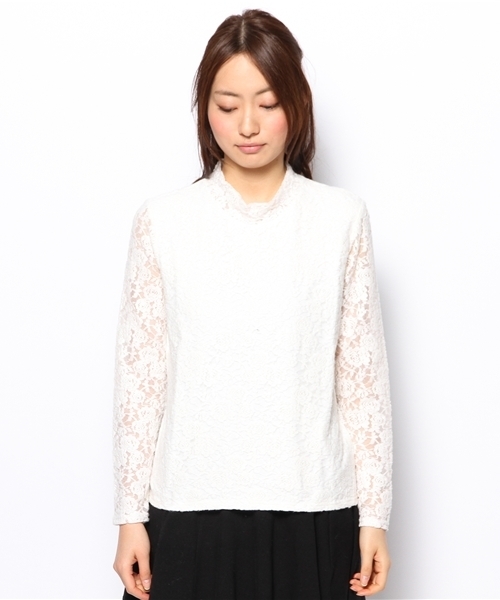 mystic（ミスティック）の「レースプルオーバー（Tシャツ/カットソー・レディース・オフホワイト/ブラック/ベージュ・ﾌﾘ-）」の4枚目の写真