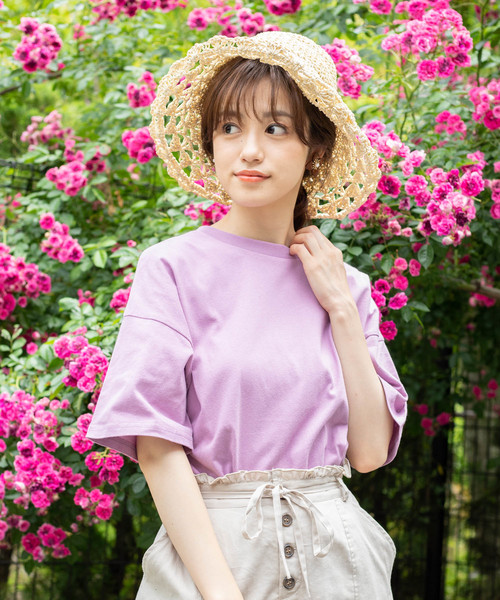 WEGO（ウィゴー）の「WEGO/USAコットンUネックTシャツ（Tシャツ/カットソー・レディース・ブラック/ベージュ/ピンク/ホワイト/パープル/ブルー/ライトベージュ/パープル系その他/グリーン/マスタード・MEDIUM/LARGE/SMALL）」の7枚目の写真