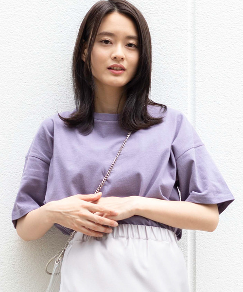 WEGO（ウィゴー）の「WEGO/USAコットンUネックTシャツ（Tシャツ/カットソー・レディース・ブラック/ベージュ/ピンク/ホワイト/パープル/ブルー/ライトベージュ/パープル系その他/グリーン/マスタード・MEDIUM/LARGE/SMALL）」の8枚目の写真