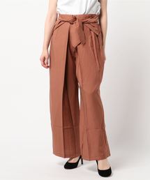 クレープフロントリボンタックワイドパンツ