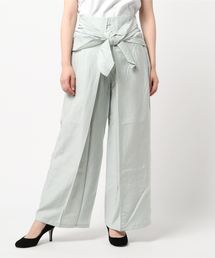 クレープフロントリボンタックワイドパンツ