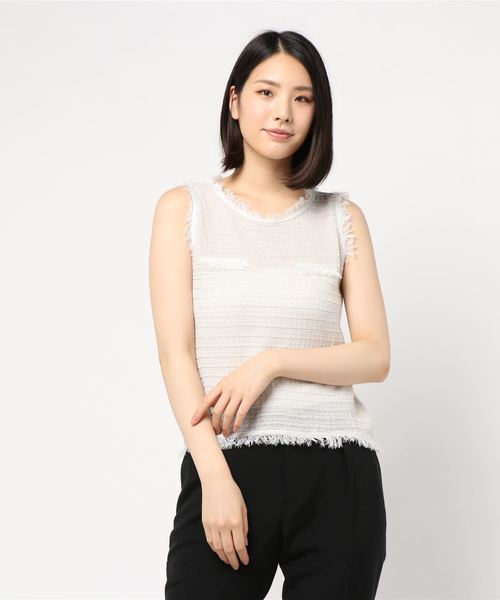 KOBE LETTUCE（コウベレタス）の「フリンジツイード風ノースリーブトップス（Tシャツ/カットソー・レディース・ベージュ/ライトカーキ/ブルー/ブラック・FREE）」の11枚目の写真