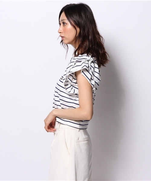 WEGO（ウィゴー）の「WEGO/スリーブフリルプリントTシャツ（Tシャツ/カットソー・レディース・ホワイト/ブルー/ネイビー/レッド・FREE）」の9枚目の写真