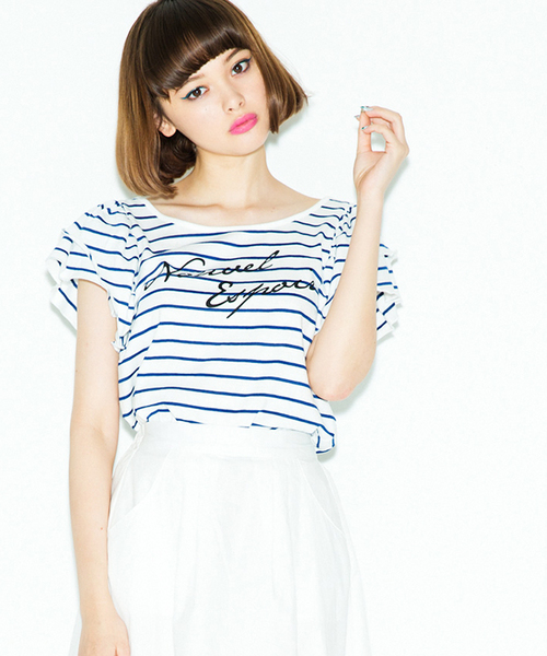 WEGO（ウィゴー）の「WEGO/スリーブフリルプリントTシャツ（Tシャツ/カットソー・レディース・ホワイト/ブルー/ネイビー/レッド・FREE）」の12枚目の写真