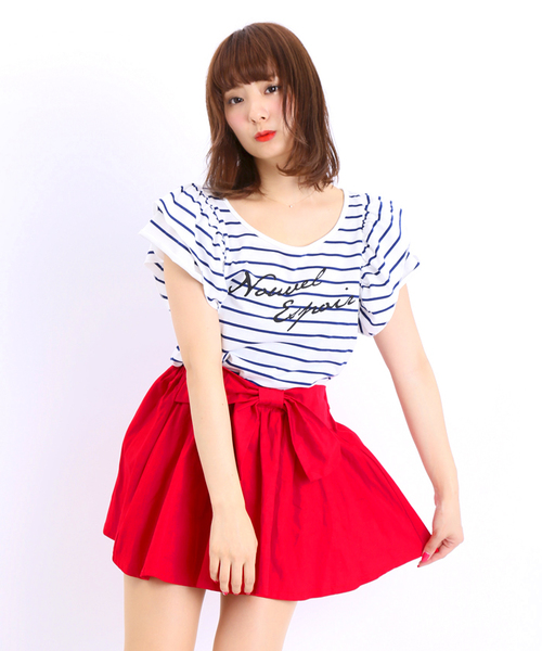 WEGO（ウィゴー）の「WEGO/スリーブフリルプリントTシャツ（Tシャツ/カットソー・レディース・ホワイト/ブルー/ネイビー/レッド・FREE）」の15枚目の写真