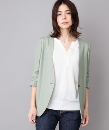 Munich | リネンライクトリアセテートノーカラージャケット(セットアップ可）(ノーカラージャケット)