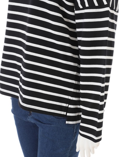 fifth（フィフス）の「オーバーサイズボーダーロンＴ（Tシャツ/カットソー・レディース・ブラック/ライトカーキ・MEDIUM）」の8枚目の写真