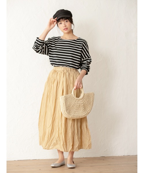 fifth（フィフス）の「オーバーサイズボーダーロンＴ（Tシャツ/カットソー・レディース・ブラック/ライトカーキ・MEDIUM）」の14枚目の写真