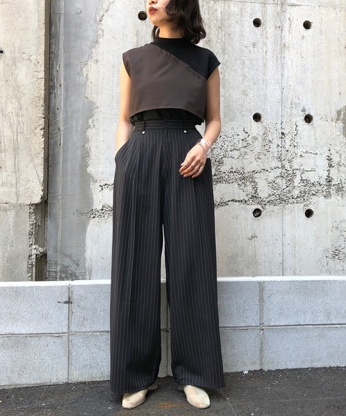 &g'aime(アンジェム)の「【&g'aime】ストライプワイドパンツ(スラックス・レディース・ブラック/ブラウン/グレイッシュベージュ・FREE)」の6枚目の写真