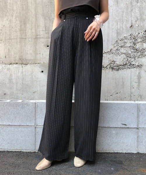 &g'aime(アンジェム)の「【&g'aime】ストライプワイドパンツ(スラックス・レディース・ブラック/ブラウン/グレイッシュベージュ・FREE)」の7枚目の写真