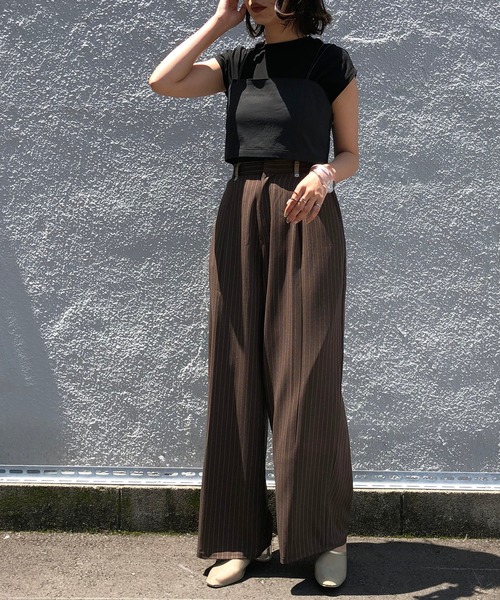 &g'aime(アンジェム)の「【&g'aime】ストライプワイドパンツ(スラックス・レディース・ブラック/ブラウン/グレイッシュベージュ・FREE)」の10枚目の写真