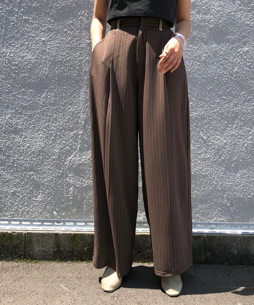 &g'aime(アンジェム)の「【&g'aime】ストライプワイドパンツ(スラックス・レディース・ブラック/ブラウン/グレイッシュベージュ・FREE)」の11枚目の写真
