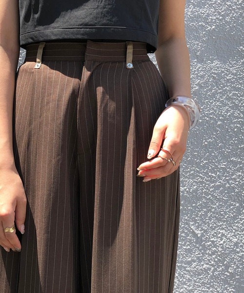 &g'aime(アンジェム)の「【&g'aime】ストライプワイドパンツ(スラックス・レディース・ブラック/ブラウン/グレイッシュベージュ・FREE)」の12枚目の写真