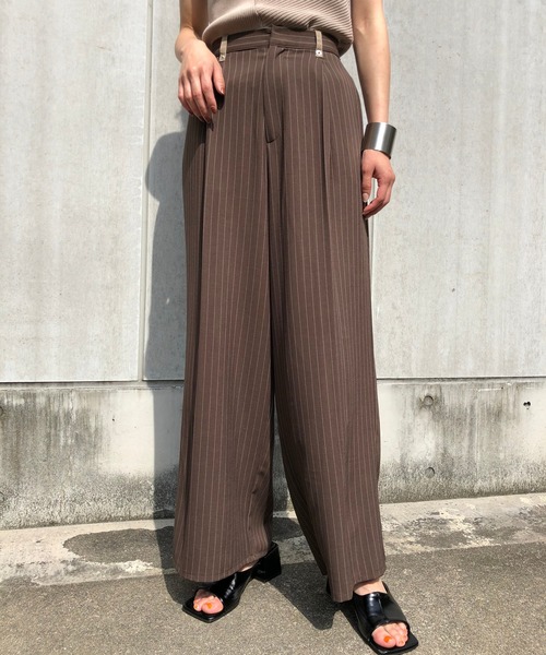 &g'aime(アンジェム)の「【&g'aime】ストライプワイドパンツ(スラックス・レディース・ブラック/ブラウン/グレイッシュベージュ・FREE)」の19枚目の写真