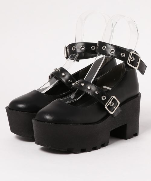 cs T&P(シーエスティーアンドピー)の「csT&P(シーエスティーアンドピー)ハトメダブルストラップ厚底パンプス(パンプス・レディース・ブラック/その他/ブラック系その他・LL/S/M/L)」の3枚目の写真