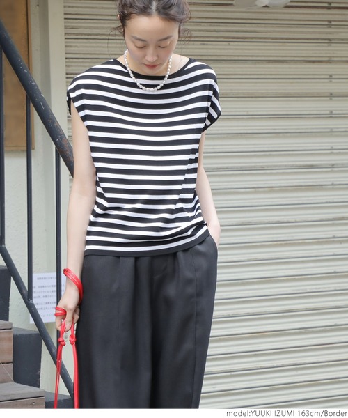 coca(coca)(コカ)の「ノースリーブボーダーカットトップス(Tシャツ/カットソー・レディース・ホワイト×ブラック・ONE SIZE)」の9枚目の写真