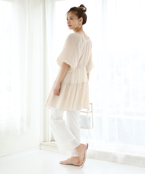 one after another NICE CLAUP（ワンアフターアナザーナイスクラップ）の「３Wayティアードチュニック（チュニック・レディース・ベージュ/オフホワイト/チェック/コーラル・FREE）」の7枚目の写真