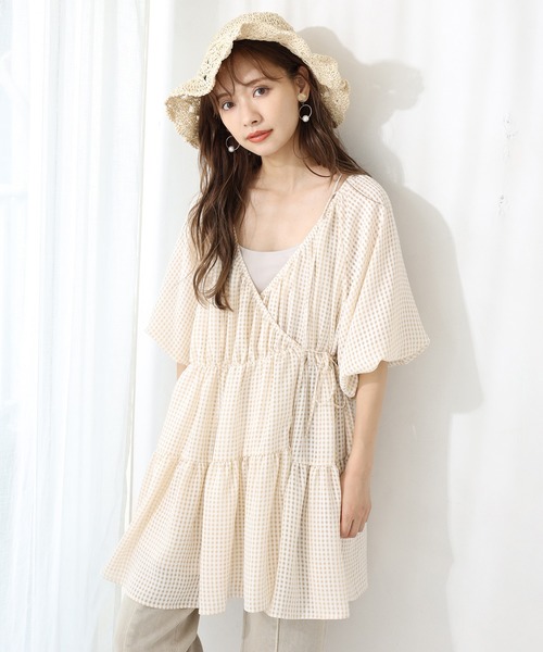 one after another NICE CLAUP（ワンアフターアナザーナイスクラップ）の「３Wayティアードチュニック（チュニック・レディース・ベージュ/オフホワイト/チェック/コーラル・FREE）」の5枚目の写真