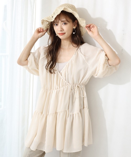 one after another NICE CLAUP（ワンアフターアナザーナイスクラップ）の「３Wayティアードチュニック（チュニック・レディース・ベージュ/オフホワイト/チェック/コーラル・FREE）」の22枚目の写真