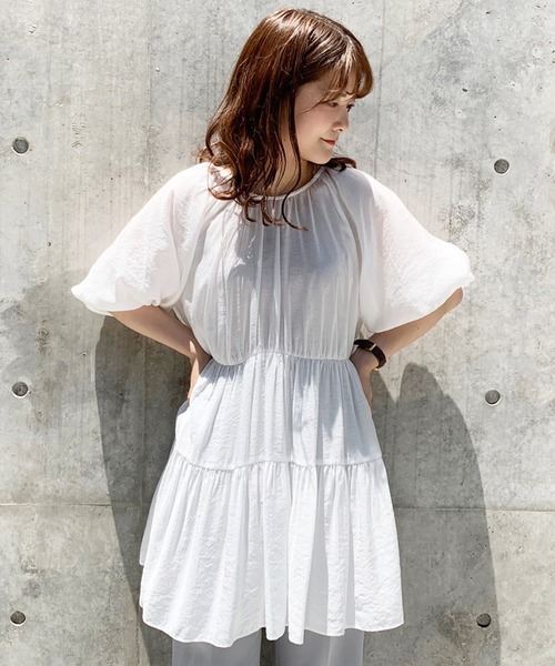 one after another NICE CLAUP（ワンアフターアナザーナイスクラップ）の「３Wayティアードチュニック（チュニック・レディース・ベージュ/オフホワイト/チェック/コーラル・FREE）」の14枚目の写真