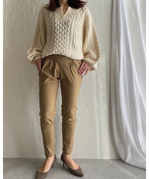 She's Closet(シーズクローゼット)の「裏起毛ウォームストレッチテーパードパンツ(その他パンツ・レディース・ブラック/ベージュ/カーキ・M/L/XL)」の5枚目の写真