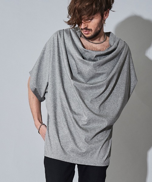 NO ID.（ノーアイディ）の「mt7144- ﾄﾞﾙﾏﾝｽﾘｰﾌﾞﾄﾞﾚｰﾌﾟT Tシャツ（Tシャツ/カットソー・メンズ・ホワイト/ブラック/グレー・ONE SIZE）」の3枚目の写真