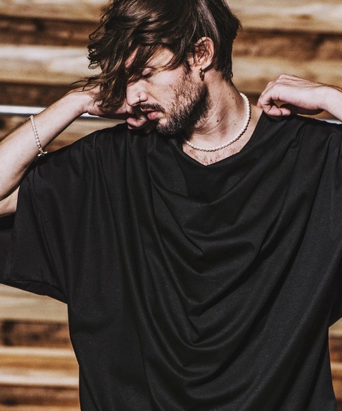 NO ID.（ノーアイディ）の「mt7144- ﾄﾞﾙﾏﾝｽﾘｰﾌﾞﾄﾞﾚｰﾌﾟT Tシャツ（Tシャツ/カットソー・メンズ・ホワイト/ブラック/グレー・ONE SIZE）」の4枚目の写真