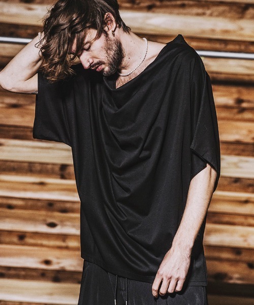 NO ID.（ノーアイディ）の「mt7144- ﾄﾞﾙﾏﾝｽﾘｰﾌﾞﾄﾞﾚｰﾌﾟT Tシャツ（Tシャツ/カットソー・メンズ・ホワイト/ブラック/グレー・ONE SIZE）」の5枚目の写真