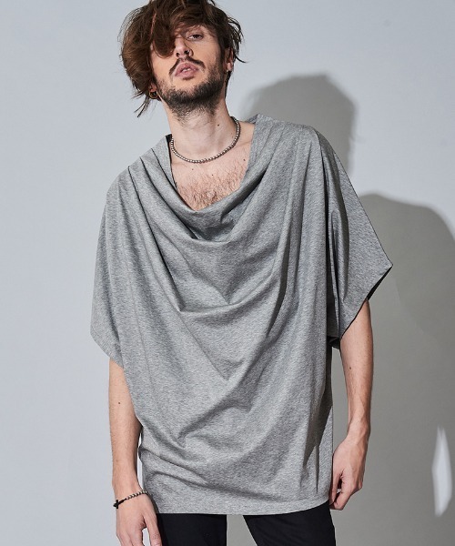 NO ID.（ノーアイディ）の「mt7144- ﾄﾞﾙﾏﾝｽﾘｰﾌﾞﾄﾞﾚｰﾌﾟT Tシャツ（Tシャツ/カットソー・メンズ・ホワイト/ブラック/グレー・ONE SIZE）」の15枚目の写真