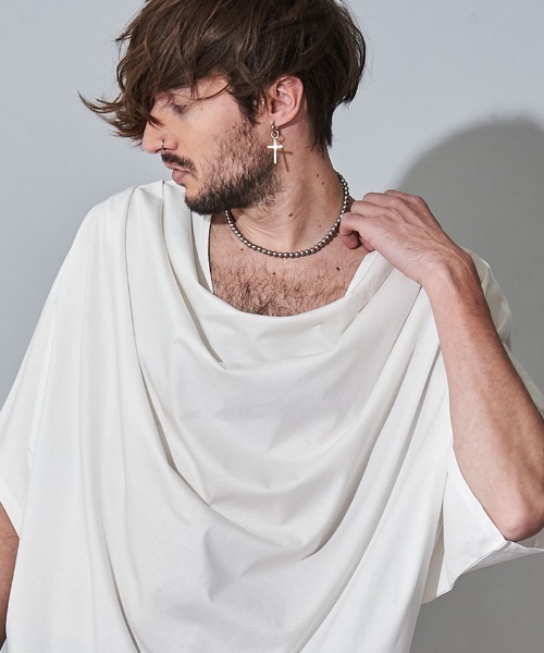 NO ID.（ノーアイディ）の「mt7144- ﾄﾞﾙﾏﾝｽﾘｰﾌﾞﾄﾞﾚｰﾌﾟT Tシャツ（Tシャツ/カットソー・メンズ・ホワイト/ブラック/グレー・ONE SIZE）」の20枚目の写真