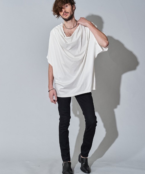 NO ID.（ノーアイディ）の「mt7144- ﾄﾞﾙﾏﾝｽﾘｰﾌﾞﾄﾞﾚｰﾌﾟT Tシャツ（Tシャツ/カットソー・メンズ・ホワイト/ブラック/グレー・ONE SIZE）」の22枚目の写真