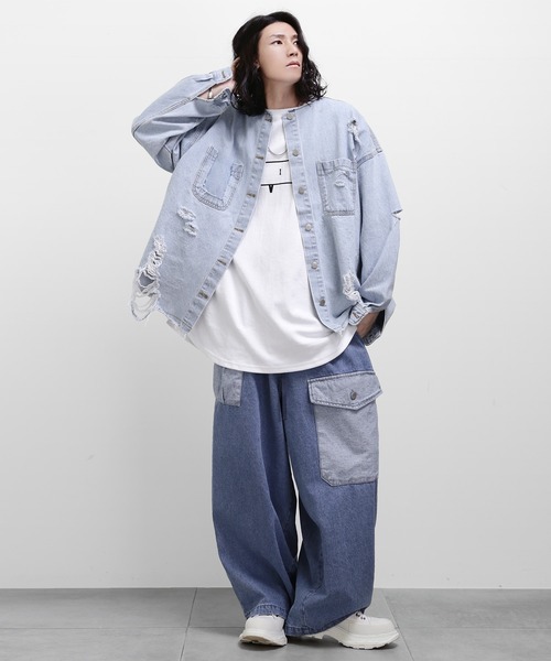 minsobi（ミンソビ）の「ビッグシルエットロングTシャツ（Tシャツ/カットソー・メンズ・ホワイト/ブラック・FREE）」の7枚目の写真