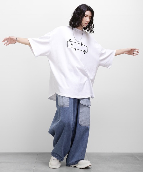 minsobi（ミンソビ）の「ビッグシルエットロングTシャツ（Tシャツ/カットソー・メンズ・ホワイト/ブラック・FREE）」の5枚目の写真