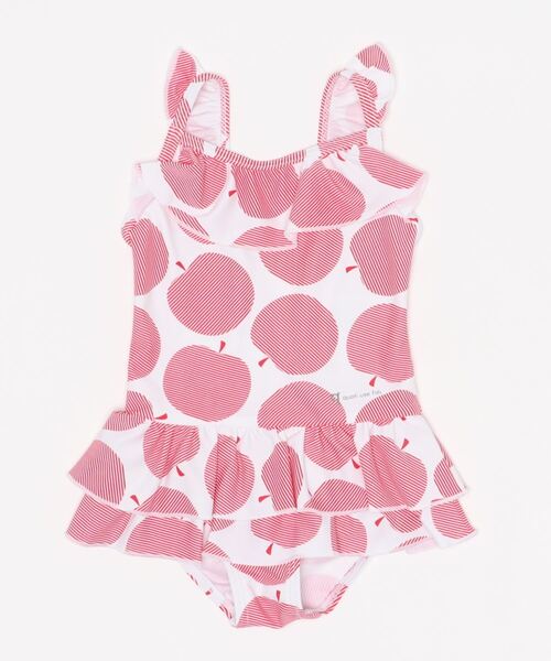 quoti use fith（クゥオティ　ユース　フィス）の「リンゴ柄 ガールズワンピース（水着・キッズ・ブルー/レッド/ブラック・110/90/130/100/120/80）」の3枚目の写真