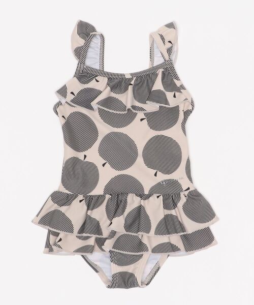 quoti use fith（クゥオティ　ユース　フィス）の「リンゴ柄 ガールズワンピース（水着・キッズ・ブルー/レッド/ブラック・110/90/130/100/120/80）」の2枚目の写真