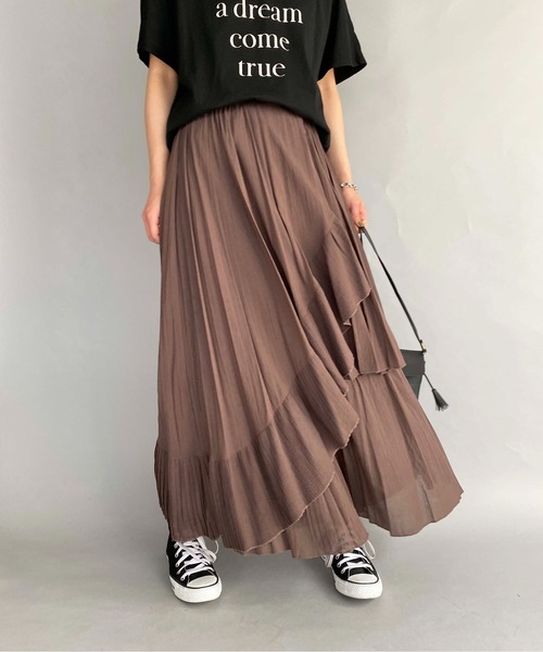 LUGIVA(ルギヴァ)の「ボイルプリーツ重ねスカート(スカート・レディース・ブラック/ベージュ/グリーン/ブラウン・M)」の2枚目の写真