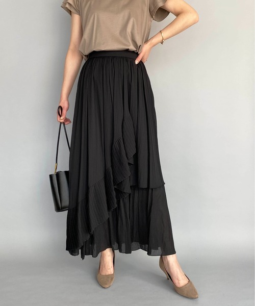 LUGIVA(ルギヴァ)の「ボイルプリーツ重ねスカート(スカート・レディース・ブラック/ベージュ/グリーン/ブラウン・M)」の1枚目の写真