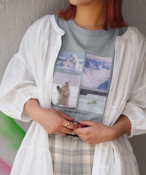 179/WG(イチナナキュウダブルジー)の「シロクマTシャツ(Tシャツ/カットソー・レディース・ブルー/ブラック/オフホワイト・FREE)」の3枚目の写真