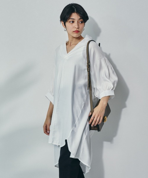 ECRIRE（エクリール）の「キーネックボリュームチュニック（チュニック・レディース・ブラック/オフホワイト/ピンク・フリー）」の2枚目の写真