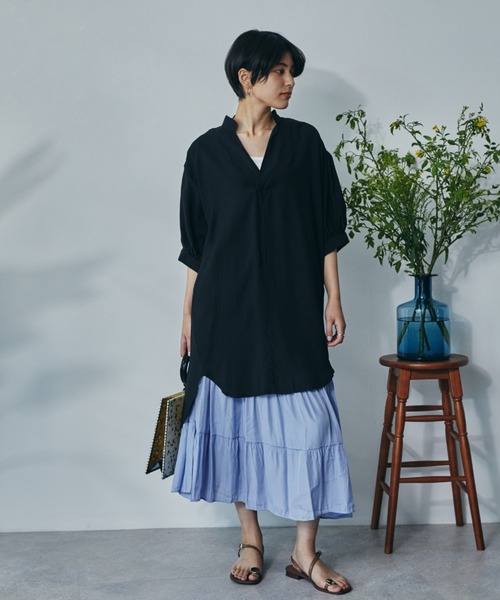 ECRIRE（エクリール）の「キーネックボリュームチュニック（チュニック・レディース・ブラック/オフホワイト/ピンク・フリー）」の8枚目の写真