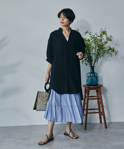 ECRIRE（エクリール）の「キーネックボリュームチュニック（チュニック・レディース・ブラック/オフホワイト/ピンク・フリー）」の9枚目の写真