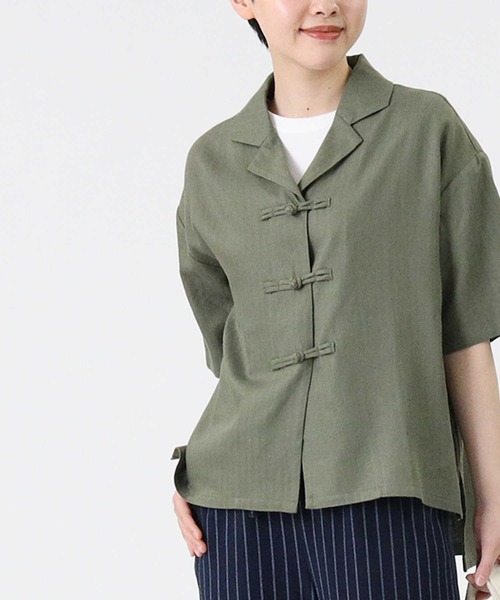 RAG MACHINE（ラグマシーン）の「【RAG MACHINE】チャイナボタン半袖シャツ（シャツ/ブラウス・レディース・レンガ/オリーブ/ベージュ・M/L）」の2枚目の写真