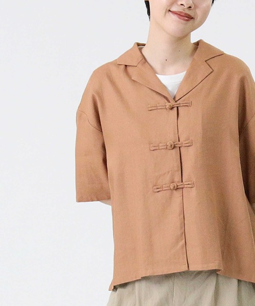 RAG MACHINE（ラグマシーン）の「【RAG MACHINE】チャイナボタン半袖シャツ（シャツ/ブラウス・レディース・レンガ/オリーブ/ベージュ・M/L）」の3枚目の写真